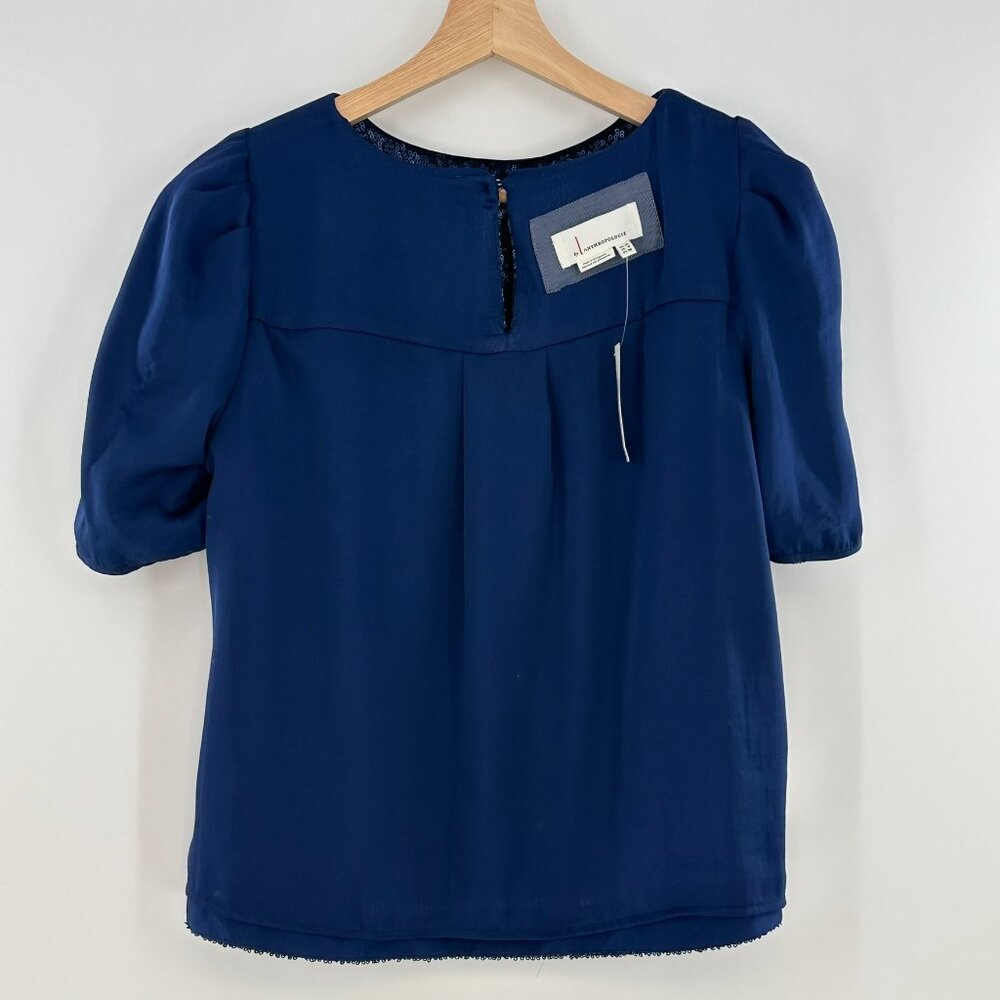 NWT Anthropologie  by Anthropologie Marie Navy Sequin Puff Short Sleeve Size 6 - Picture 6 of 13